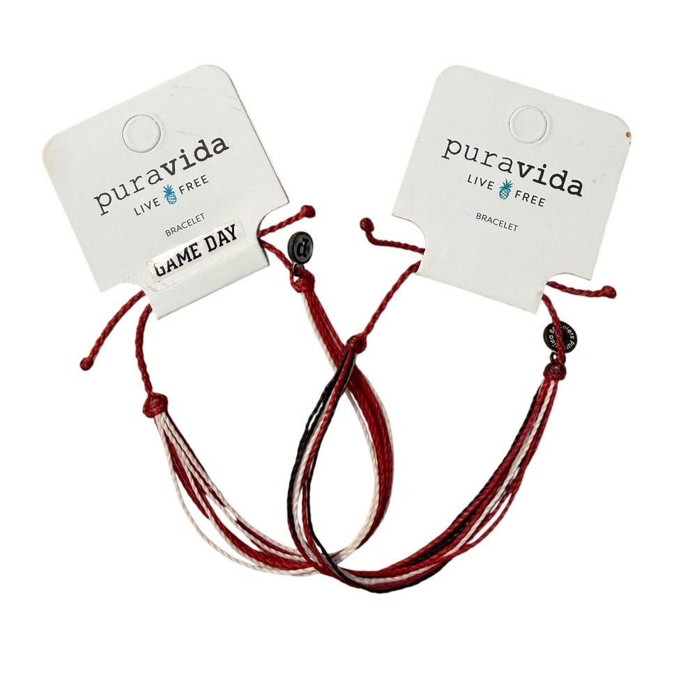 Pura Vida Bracelet Set OS Red White Black Game Day Braided String 2 Pack